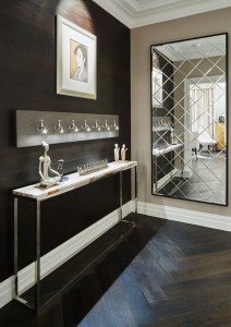 Mirrored walls enhance room scale interior